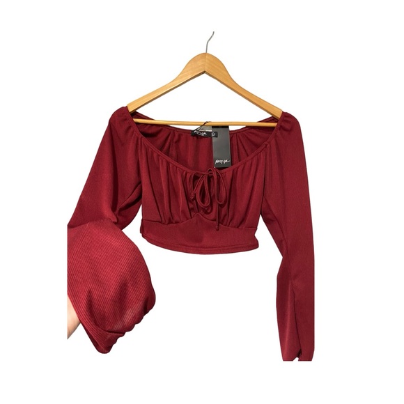 Nasty Gal | New Sweet on you square neck crop top long sleeve chest cut out top - Picture 3 of 10